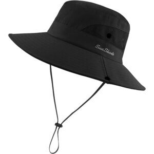 Unisex Black Soft Polyester Wide Brim Mesh Vent Chin Strap Classic Cowboy Hat